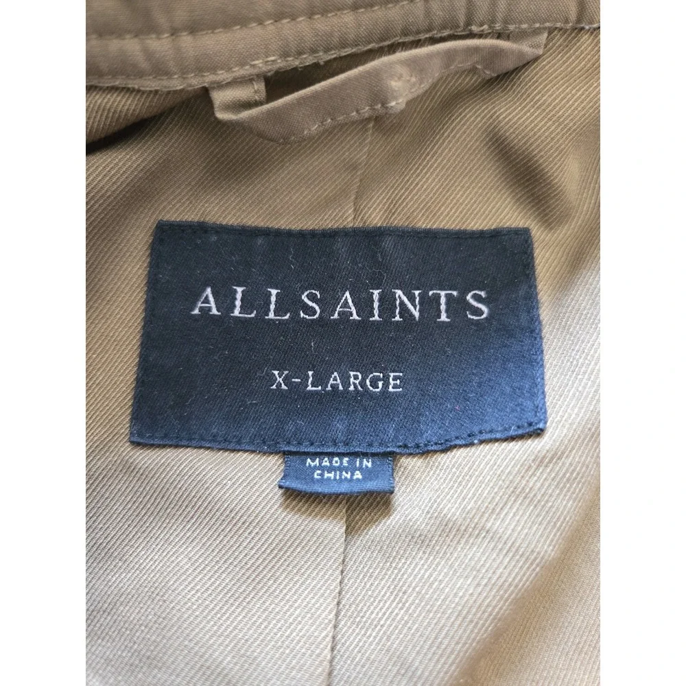 AllSaints Mens Tan Khaki Racer Bomber Jacket XL Embroidered Logo Zip Cuffs - Picture 5 of 16